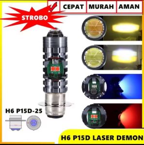 LAMPU LED UTAMA MOTOR LASER H6 P15D DEMON EYES KEDIP FLASH HI/LO ACDC 8-80V