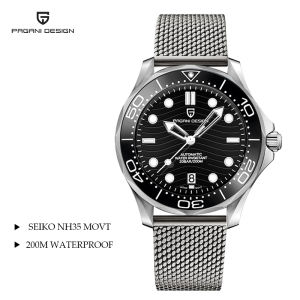 [Original] PAGANI DESIGN Men Watch Japan NH35 Sapphire Crystal Dial Window Stainless Steel/Nylon and Leather Strap 200M Waterproof Automatic Mechanical Mens Watches Original