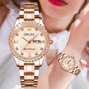 VBNFH with Calendar Golden Wrist Watch Exquisite Folding Buckle Quartz Wristwatch Classic Portable Women Rhinestone Watch Daily Use