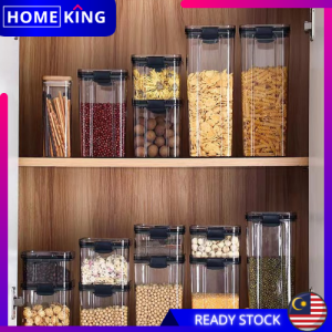 HOMEKING | Food Storage Airtight Container Plastic Transparent Sealed Cans Kitchen Fridge Noodle Box Black Lid Multigrain Storage Tank Penyimpan Makanan