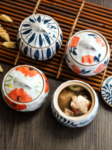 CNMF Ceramic Soup Cup with Lid for Stewing Egg and Soup Ceramics Birds Nest Dessert Stew Bowl