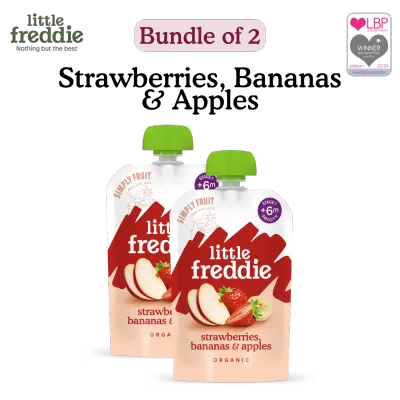 [Bundle of 2] Little Freddie Organic Baby Fruit Puree - Fragrant Strawberries Bananas & Apples 100g