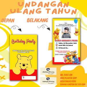 Undangan Ulang Tahun Anak WINNIE THE POOH Custom Karakter  Free Foto Design dan Plastik