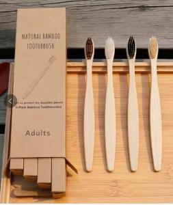 Bamboo Charcoal Toothbrush แปรงสีฟ้าด้ามไม้ไผ่ ชุดแพ็ค 4 ชิ้น Set 4 pcs