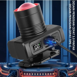 Senter Kepala Cahaya Maksimal Plus RechargePro dengan USB Fokus & Penyebaran Zoom 1000Lumen