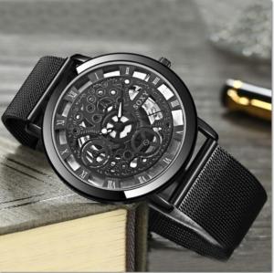 นาฬฺกาข้อมือ McyKcy Soxy สายเหล็กหน้าปัดกลไก สแตนเลสผู้ชายหรูหราแฟชั่น Analog กีฬานาฬิกาข้อมือควอตซ์