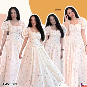 TW20661 เดรสยาวอกแต่งระบายแขนตุ๊กตา ..