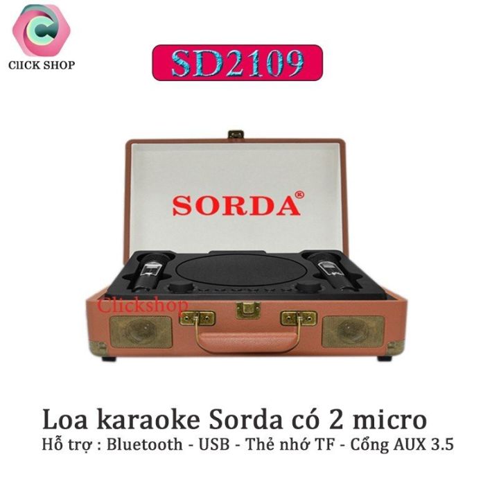 Loa karaoke bluetooth SORDA Vali sách tay SD-2109 cao cấp tích hợp 2 micro không dây hỗ trợ Bluetooth V5.0