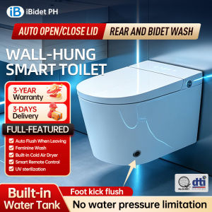 Wall Hung Smart Toilet Built In Tank No Water Pressure Limit Auto Lid Open Bidet Wash Feminine Wash Cold Air Dry Auto Flush On Leave Lid Close UV Sterilization Waterproof Shockproof