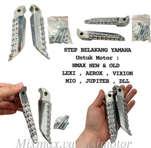 FOOTSTEP PIJAKAN KAKI BELAKANG NMAX AEROX LEXI MIO  JUPITER DLL SATU SET SEPASANG WARNA CHROME SILVER