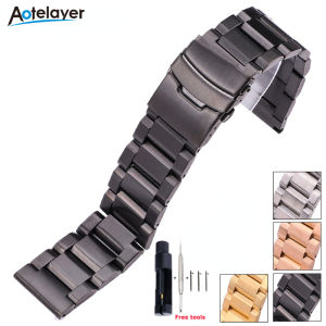 Aotelayer Solid Full Stainless Steel Quick Release Watchbands Bracelet 18mm 19mm 20mm 21mm 22mm 23mm 24mm 25mm Men Metal Brushed Flat Head Universal Watch Band Strap Replace Accessories with Tools
