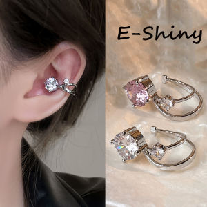 1ชิ้นเพทายที่เป็นประกายต่างหูสองชั้นแบบไม่ต้องเจาะต่างหูแบบหนีบต่างหูแบบหนีบโลหะรูปทรงเรขาคณิตที่เป็นเอกลักษณ์