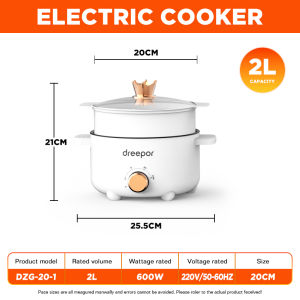 Dreepor Multifunctional Rice Cooker Electric Cooker Non-stick pot with Steamer Electric Hot Pot with Visible Glass Lid