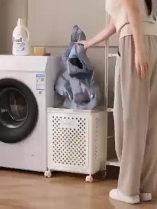 Foldable Plastic Laundry Basket Dirty Clothes Breathable Large Capacity with Handles and Wheels