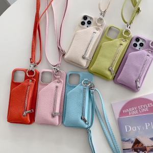 Time-limitedFor iphone 14 pro max iPhone 13 Pro Max iphone 11 Pro iphone 12 Pro 13XR XS Max X 8 7 Plus Wallet Zipper Case with Coin PocketCrossbody Chain Purse Wrist Handbag Crossbody Lanyard Strap Leather Cover Case [Card Slots][Coin Zipper Pocket