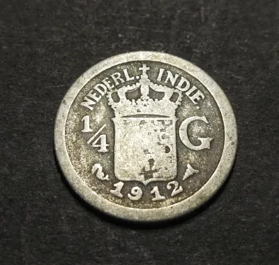 Netherlands East Indies Old Silver Coin 1/4 Gulden Year 1912