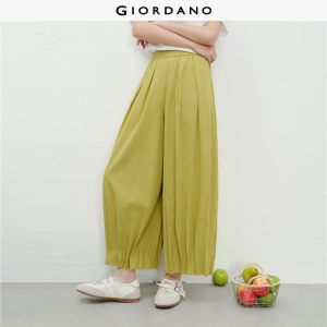 Giordano Women Pleated cuff wide leg culotte pants Free Shipping 18416513