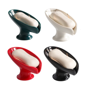 SelfDraining Ceramic Soap Dish Leaf Shape Design Soap Holder for Bathroom Shower Keep Soap Dry Easy to Clean