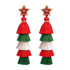 JOANNAUK Santa Claus Merry Christmas Earrings Xmas Christmas tree Boots Ear Stud Vintage Fashion Handmade Beaded Ear Drop Woman