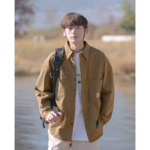 เสื้อแจ็กเก็ตผู้ชาย เสื้อแจ็กเก็ตคาร์โก้ แขนยาว แบบบาง ทรงหลวม เนื้อนุ่มใส่สบายไม่ร้อน สไตล์ฮ่องกง jacket