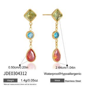 XIJIBAN Tua rua dài Bông tai zircon Đầy màu sắc Nhiều màu sắc Bông tai hình học Thanh lịch Đá pha lê Bông tai tua rua Phụ nữ