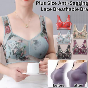 Veimia-Lace Push-up Anti-Sagging Seamless Bra Plus Size Wire-free Breathable Lace Mesh Straps Underwear L-6XL