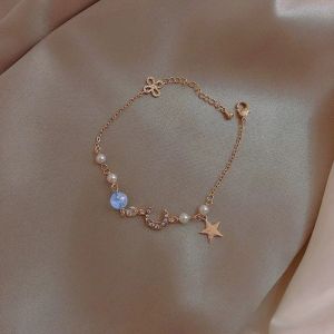 Gelang Bintang Bulan Star Moon Pearl Zircon Bracelet Korean Style Trendy Elegant Gift Jewelry