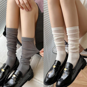 AngelCityes🤩ถุงเท้าผู้หญิง ถุงเท้าน่องกลางบางโปร่งแสงในฤดูร้อน แถบแนวตั้งสีทึบทันสมัย นุ่มและเป็นมิตรกับผิวหนัง สวมใส่สบาย