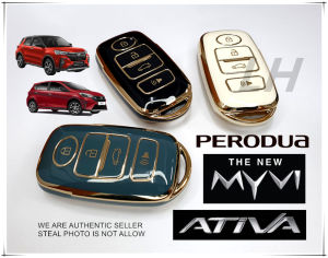 🔥Ready Stock🔥 Perodua Myvi 2022 Perodua Ativa Perodua Alza 2022 Perodua Axia 2023 Gold Edge Remote Key Cover Protector case TPU Water Resistant Drop Protect Dust Resistant