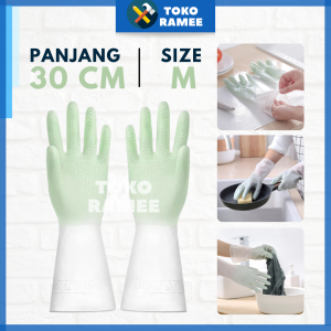 (38CM) Sarung Tangan Karet Latex Bahan Premium High Quality Tebal Anti Sobek Anti Air dan Sabun Untuk Cuci Mencuci Piring Baju Motor Mobil Kamar Mandi Dapur Berkebun Perlengkapan Dapur Rumah Korea Panjang 30 / 38 / 45 cm