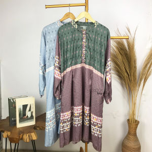 Ezpata Tunik Wanita Satin Premium Import Ukuran Jumbo LD 122 Busui Wudhu Friendly Motif Bunga