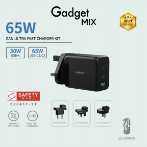 Gadget MIX Diginut PD-060PTY 65W GaN Power Plug/ 3-port Designs/ EU/UK/US Adaptor/ GaN Tech Fast Charging