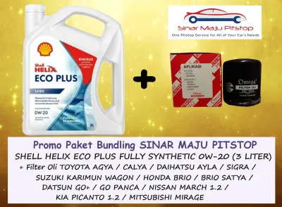 Paket Bundling SHELL HELIX ECO PLUS FULL SYNTHETIC 0W-20 API SN SEGEL HOLOGRAM ORIGINAL & FILTER OLI MOBIL LCGC HONDA BRIO & BRIO SATYA