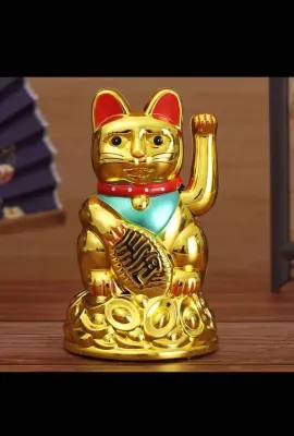 CARRISWERTE Gold Feng Shui Lucky Cats Lucky Beckoning Waving Wealth Cat w/battery Maneki Neko NO:MYL45A