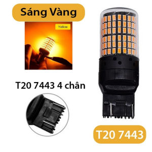 Bóng LED Tín Hiệu Xi Nhan T20 7443 4 Chân Sáng Vàng 144 SMD cho xe ô tô - Hàng siêu sáng