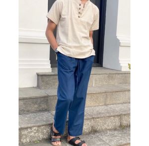AZHRIFA FASHION- Celana Panjang Polos Simple Pria Bahan Katun Linen/Rami Premium 5 Warna