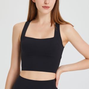 ISLAND WALK Sports Bra Tank Top Removable Pads Cross Back Yoga Bra Wide Band Gym Fitness Workout F2151