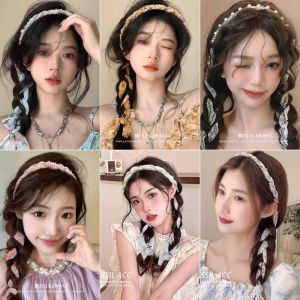 【VanHariacc】ที่คาดผมริบบิ้นมุกแฟชั่นเกาหลี 2025 ที่คาดผมถักฤดูร้อนใหม่
