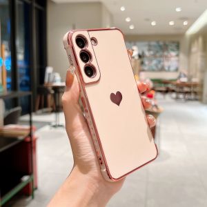 CrashStar Heart Pattern Electroplated Soft Shockproof Phone Case For Samsung Galaxy S25 S24 Ultra S23 + S22 S21 Plus S20 FE A35 A25 A15 A54 A34 A14 A53 A33 A13 5G A12 A56 A16 Fashion Phone Casing Cover Shell With Side Pattern