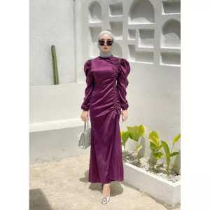 Mimosa Dress Serut Satin Velvet Polos Gamis Mewah Buat Kondangan Kekinian