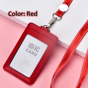 New Genuine leather Business Work Card Holder Fashion ID Badge Holders with Nylon Lanyard ID Chest Cards Name Tag Case Office Supplies