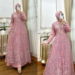 Maudy Dress/ Matt Cerutty Mix Tile Apk Brukat / Dress Terbaru / Dress Lebaran / Dress Model Kondangan /