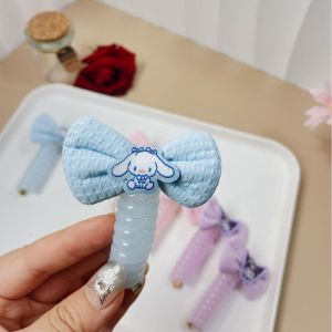 2Pcs Cute Sanrio Kuromi Melody Cinnamoroll Telephone Wire Hair Loop Hair Rope High Elastic Durable Kids Girls Ponytail Braided Hair Accessories