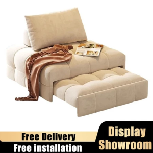 👍Sofabed(Free Delivery&Install)Type 泡芙 Single Bed Cloud velvet Sofa 85cm Cream Sofa