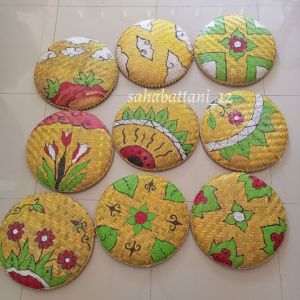 Tampah bambu lukis untuk dekorasi ruangan diameter 50cm wall décor hiasan dinding