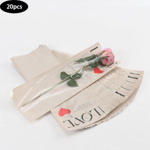 Clear LOVE Rose Flower Packaging Bag Single Stem Sleeve for Valentine Gift Florist Bouquet Decor