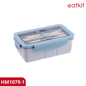 eatkit Kotak Makan Siang 1000ML Kotak Makan Siang Desain Tempat Ponsel Dapat Dimicrowave Sumpit Gratis Garpu dan Sendok
