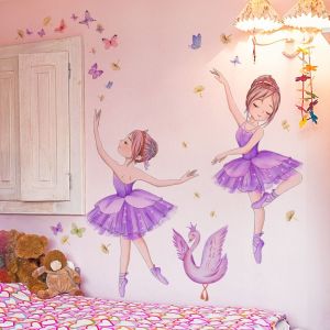 SWEET TIM Self-Adhesive Ballerina Girl Sticker Waterproof PVC Self-Adhesive Wall Decal Beautiful DIY Butterfly Wall Sticker Wall Decor