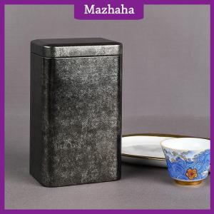 Mazhaha กล่องเก็บขนมกระป๋องชาทรงสี่เหลี่ยมสไตล์ย้อนยุคทำจากโลหะพร้อมฝาปิด