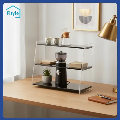 Fityle Space-Saving Mug Display Rack Clear Trapezoidal Desktop Rack Transparent Mug Display Stand Sturdy for Office Breakroom